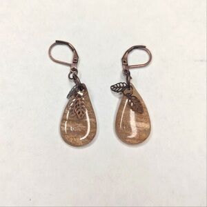 Shimmery Teardrop Leaf Dangle Earrings in Gold-Brown